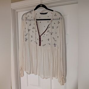 Zara Cream Floral Embroidered Blouse